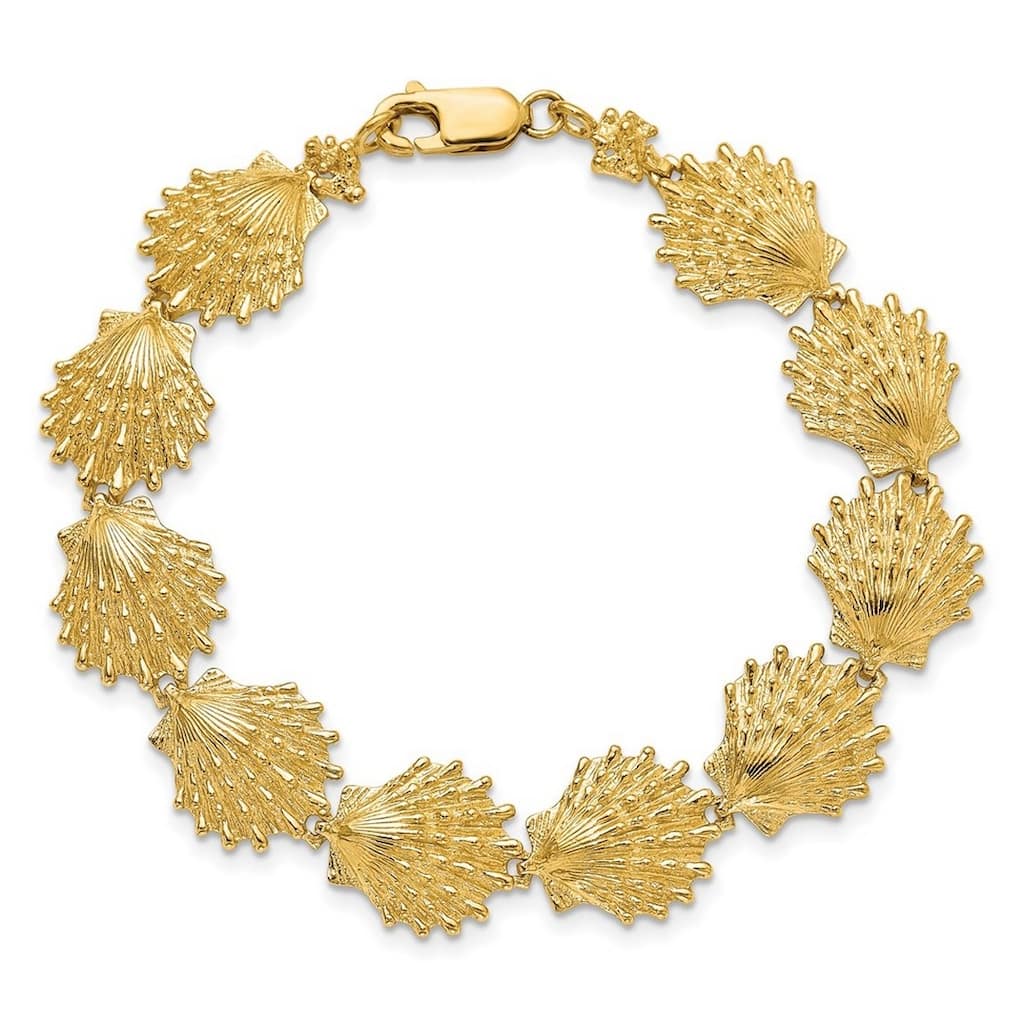 Curata 14k Yellow Gold 7" 13mm Lions Paw Shell Link Bracelet
