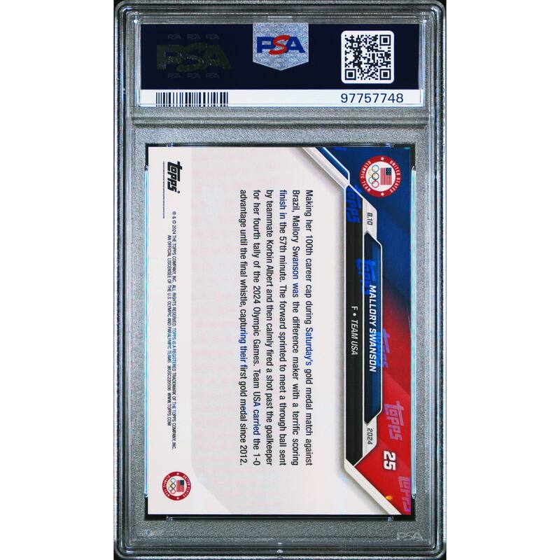 Mallory Swanson 2024 Topps Now Olympics USA Gold Medal Soccer Card #25 Graded PSA 9 - 8'6" x 11'6"