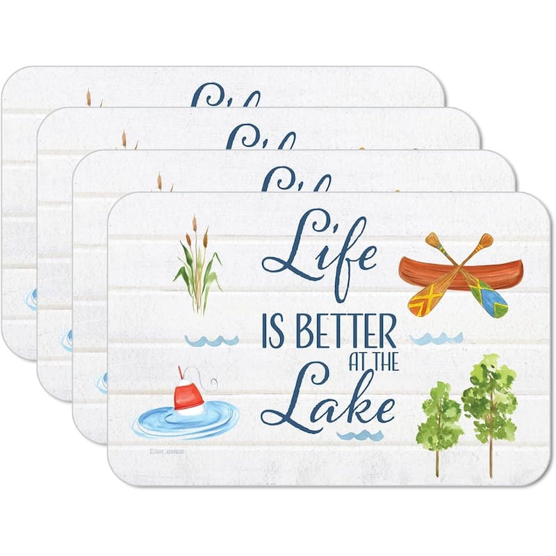 Lake Livin' 4 Pack Reversible Easy Care Flexible Plastic Placemats Made in The USA BPA Free Easily Wipes Clean - multi - Set of 4