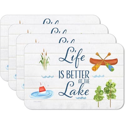 Lake Livin' 4 Pack Reversible Easy Care Flexible Plastic Placemats Made in The USA BPA Free Easily Wipes Clean