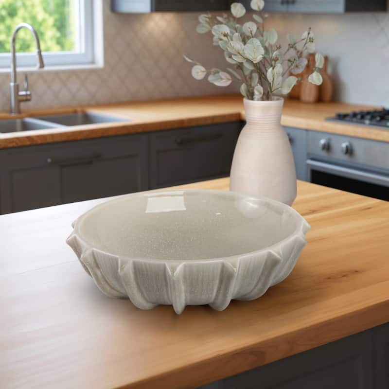 Pottery Earthenware Decorative Bowl with Sculpted Rim - 16" Taupe - 15.5" x 15.5" x 5" - Taupe - 15.5" x 15.5" x 5"