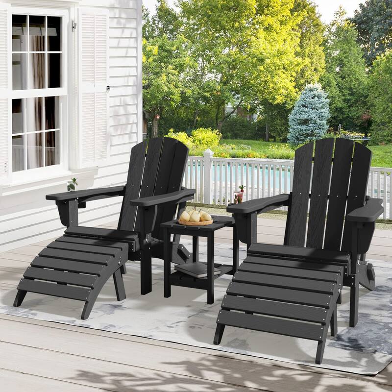 5-Piece Adjustable Plastic Patio Adirondack Chairs With Side Table Set