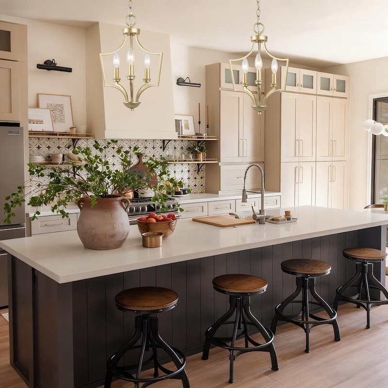Modern Gold 3-Light Lantern Pendant Chandelier for Kitchen Island Dining Room Foyer