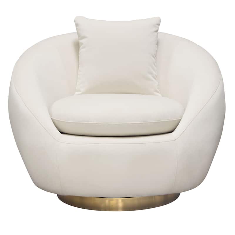Dela Swivel Accent Chair with Pillow, Cream Velvet, Brushed Gold Base
