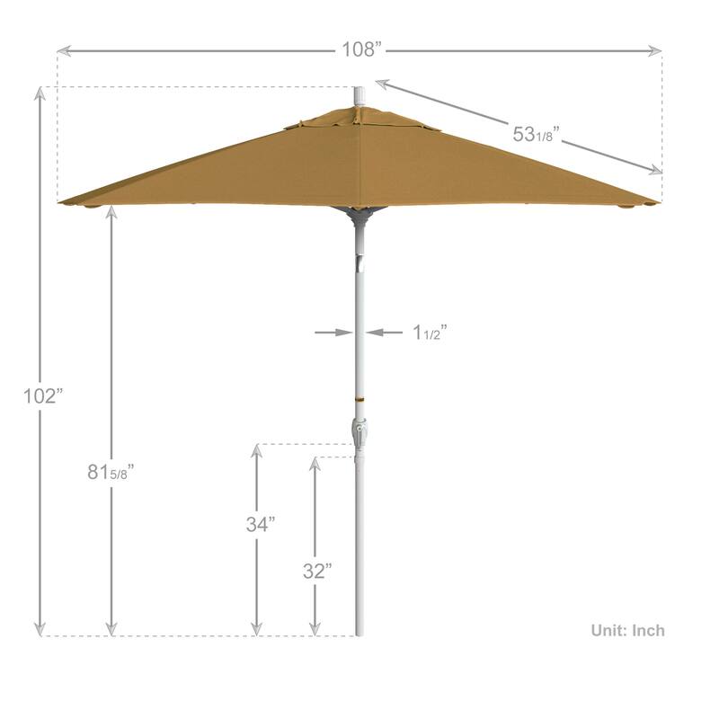 California Umbrella 9' Round Crank Lift Push Button Tilt White Aluminum Patio Umbrella Sunbrella