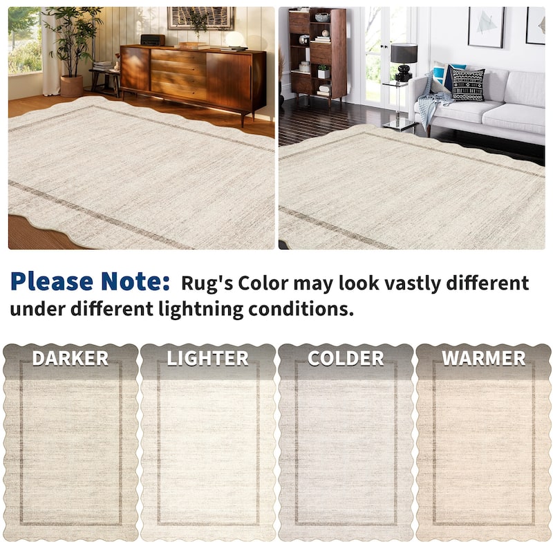 Garvee Scallop Solid Washable Area Rug