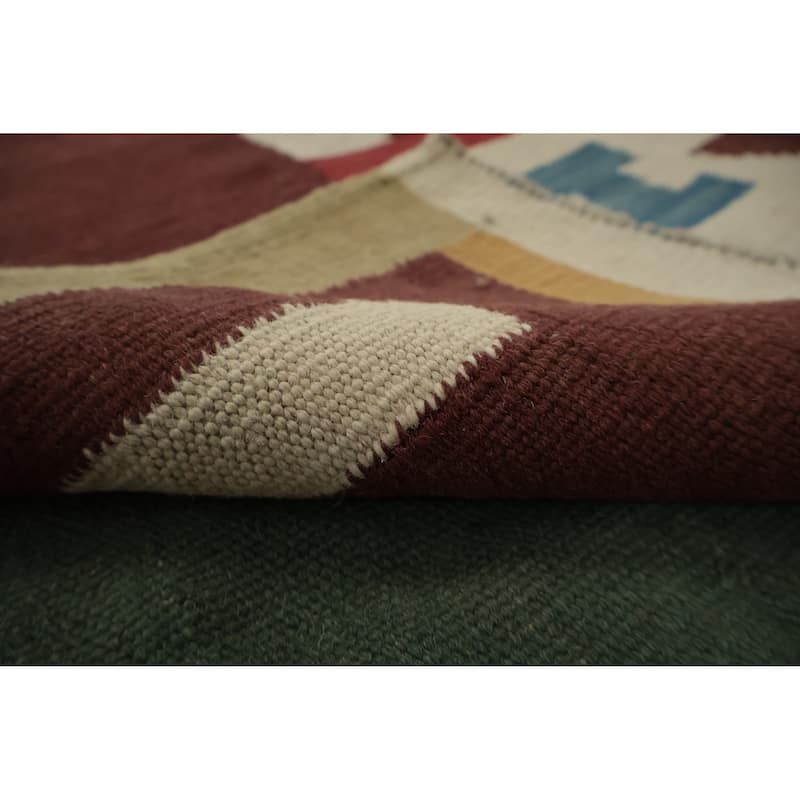 Hand Woven Oriental 100% Wool Carpet Southwestern Tribal Multi-Colored Kilim Area Rug - 8' 10'' X 5' 6''