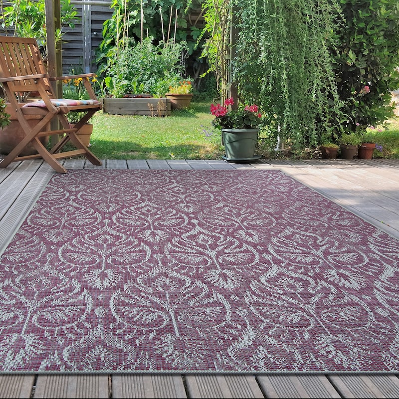 Savona Leafy Glade Purple- Ivory Indoor/ Outdoor Area Rug
