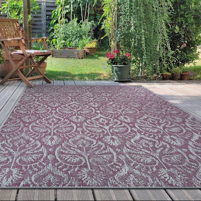 Savona Leafy Glade Purple- Ivory Indoor/ Outdoor Area Rug