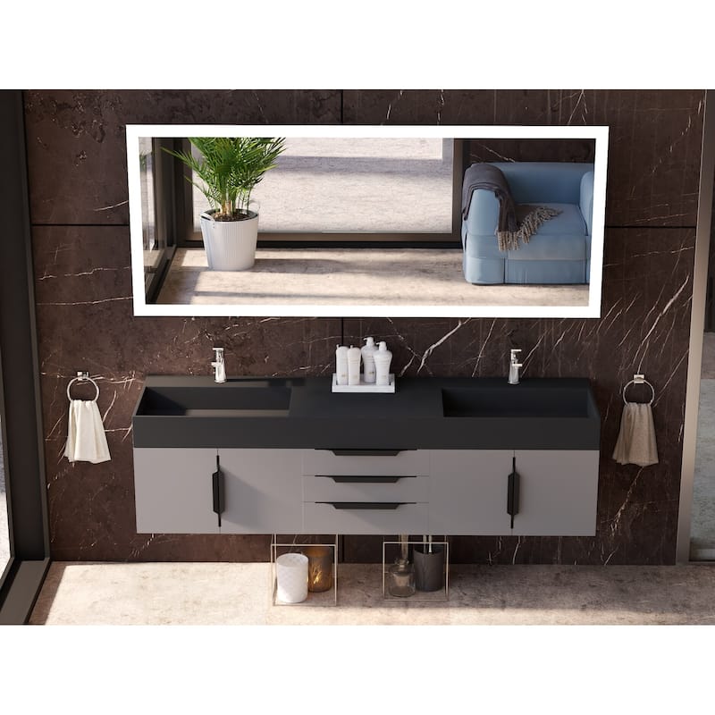 Amazon 72" Wall Mounted Bathroom Vanity Set w/ Black Top