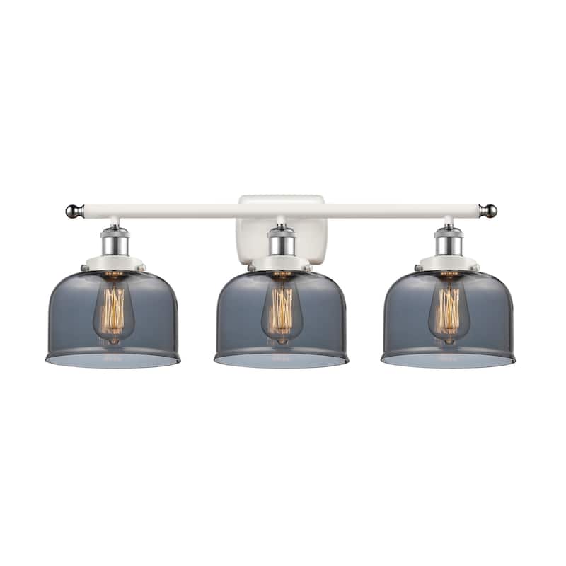Innovations Lighting 916-3W-13-28 Bell Vanity Bell 3 Light 28" Wide - White and Polished Chrome / Plated Smoke