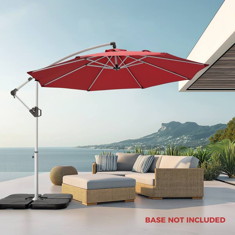 Luxurious10 ft. Metal Offset Hanging Cantilever Patio Umbrella with Easy Tilt and Crank for Pool Deck - Red
