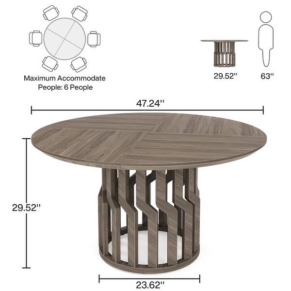 180 Inch Table Rounds 47 Inches Round Dining Table, Grey Wooden Kitchen Table for 6 People ...