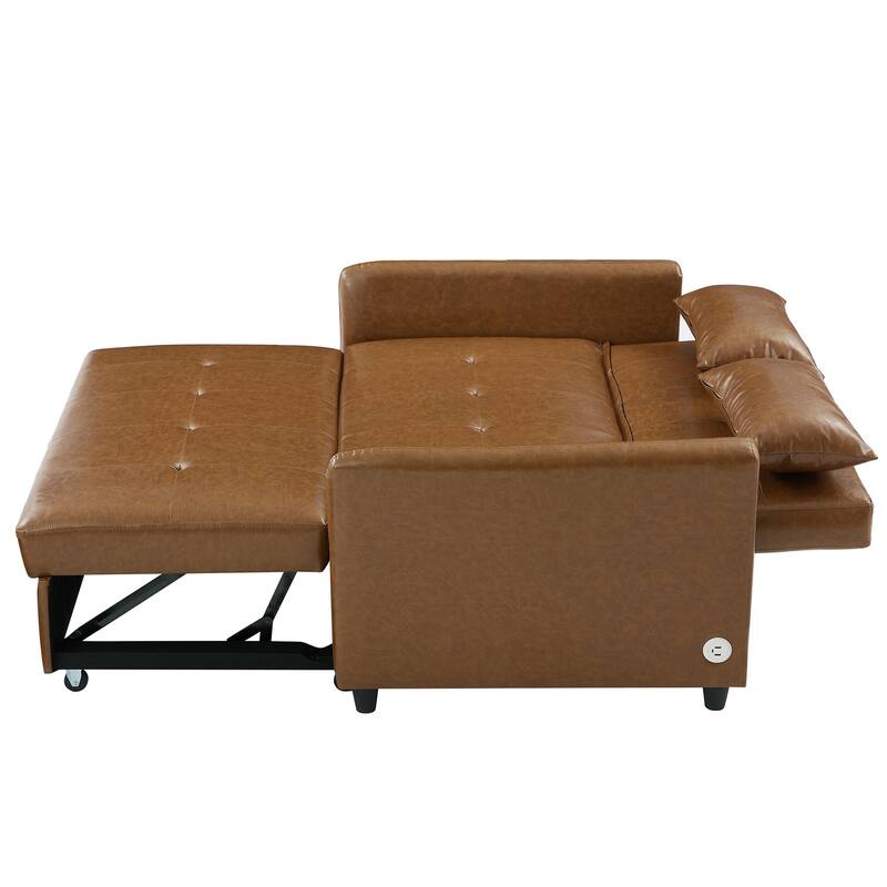 51.57" PU Convertible Sleeper Sofa with 3 USB Ports, 400lb Capacity, and Pull-Out Bed Mechanism