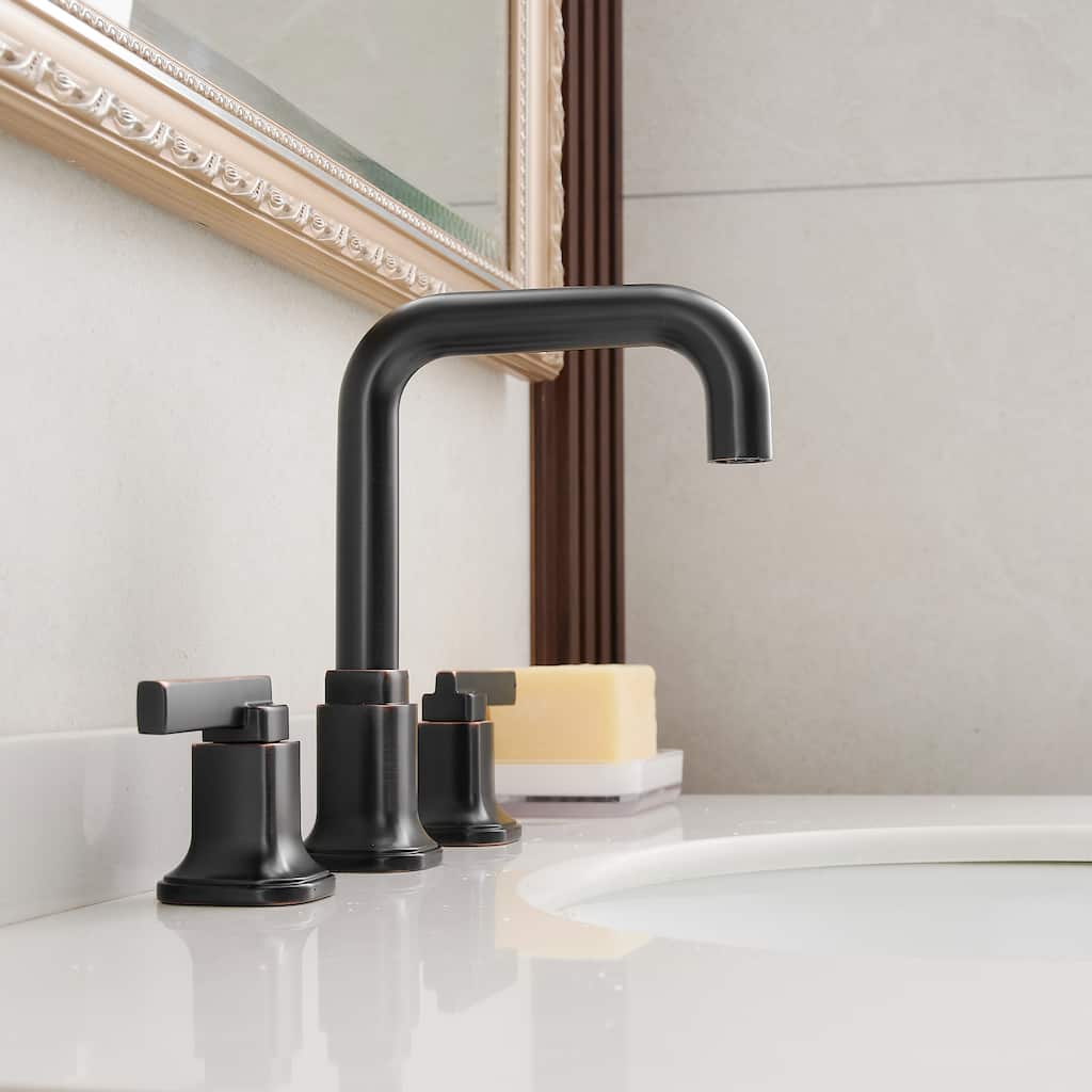 Two Handle Bathroom Faucet Gooseneck Design in Oil Rubbed Bronze - 7.5"H x 6"SH x 5.75SR