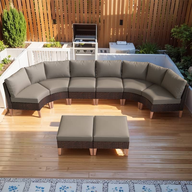 8-Piece Outdoor Patio Conversation Set - Grey - Brown