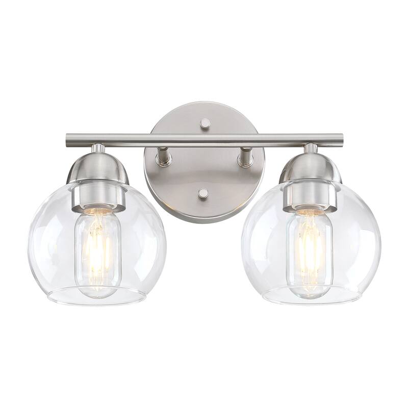 2-Light Dimmable Metal Bathroom Vanity Light Fixture With Glass Shade