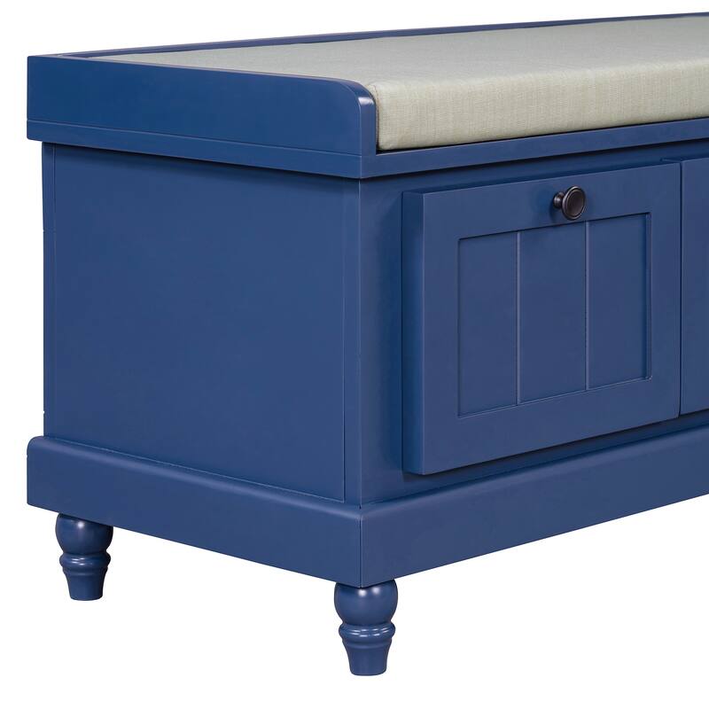 Classic Storage Bench with Cushioned Seat and Three Drawers for Entryway and Living Room