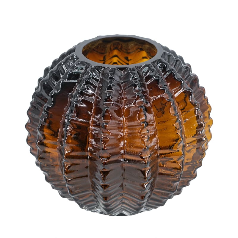 D6.7x6" Textured Round Glass Vase - Amber