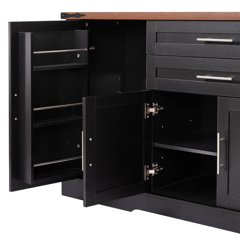 63" Farmhouse Buffet Cabinet with Storage Barn Door and Drawers for Kitchen or Dining Room Use