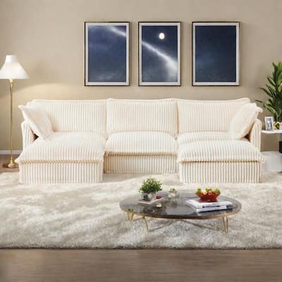 120" Corduroy U-Shape 3-Seater Sectional Sofa with Removable Slipcover, French Edge Design and Cloud-Like Cushions
