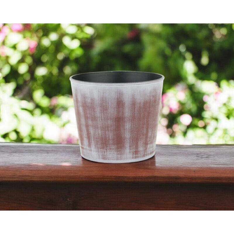 HomeRoots 6" Brown and Ivory Abstract Recycled Plastic Indoor Outdoor Round Nursery Pot - Brown and Ivory