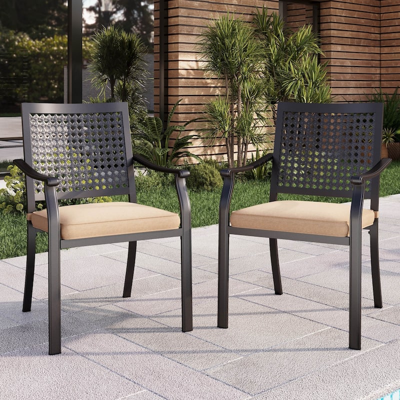 MAISON ARTS Set of 2 Patio Dining Stackable Chair Black E-coating Metal with Thick Cushion