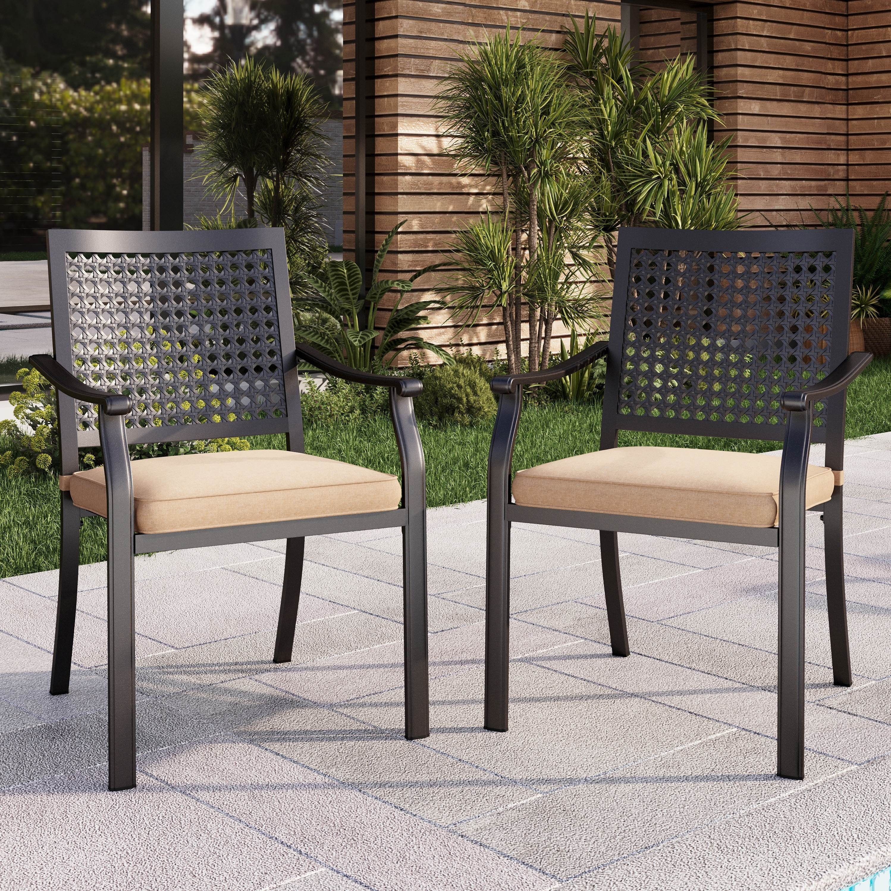 MAISON ARTS Set of 2 Patio Dining Stackable Chair Black E-coating Metal with Thick Cushion