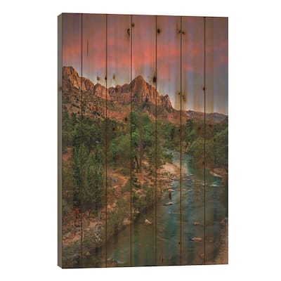 Utah Zion National Park Hike Sunset V Print On Wood by Alex G Perez - Multi-Color