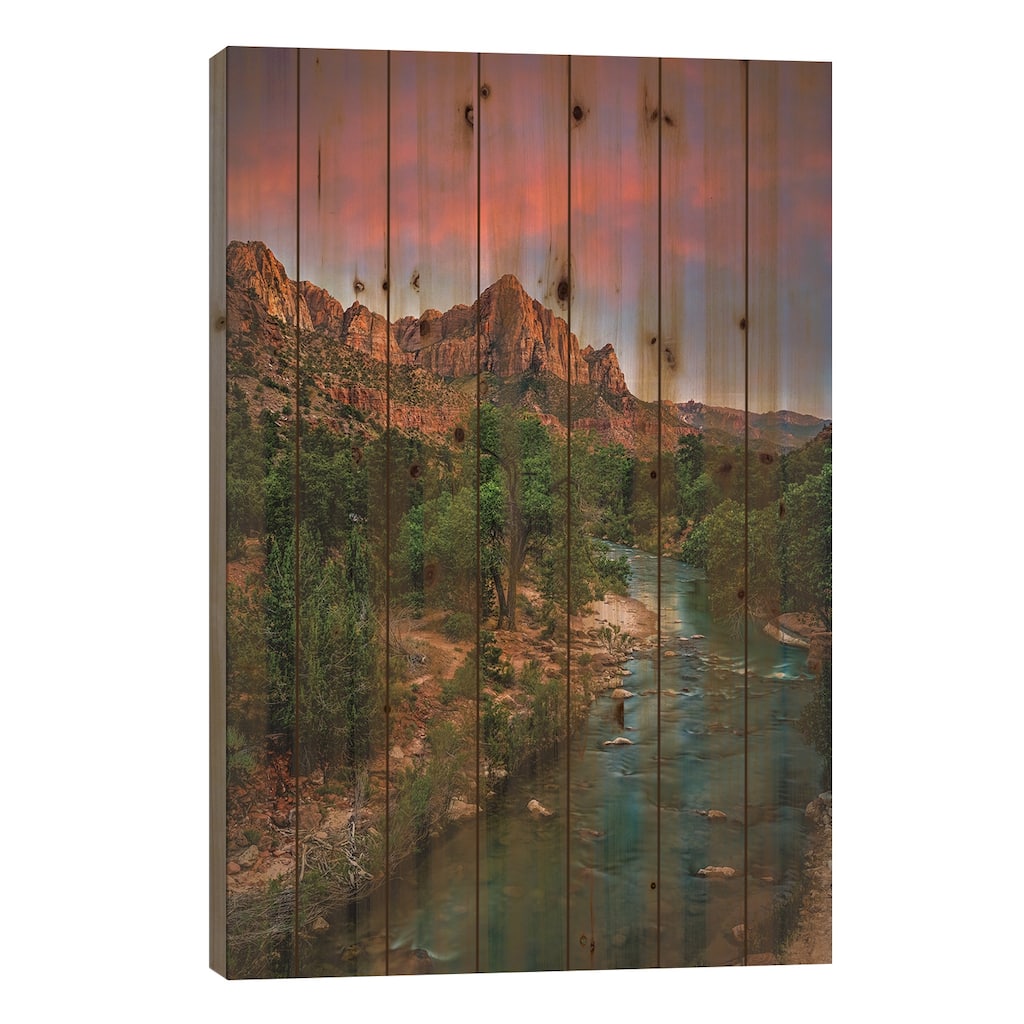 Utah Zion National Park Hike Sunset V Print On Wood by Alex G Perez - Multi-Color
