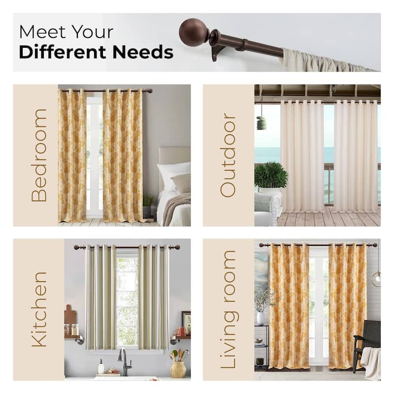 Deco window 1 Inch Adjustable Curtain Rod for Windows & Doors Curtains with Ball Finials & Brackets Set