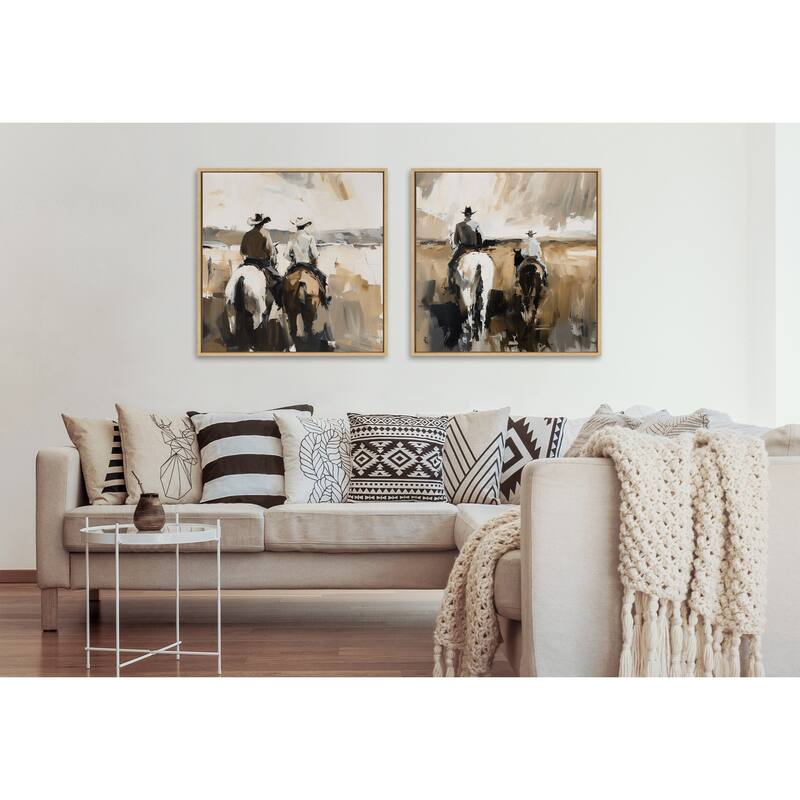 Sylvie Western Cowboy Horseback Framed Canvas by Creative Bunch Studio