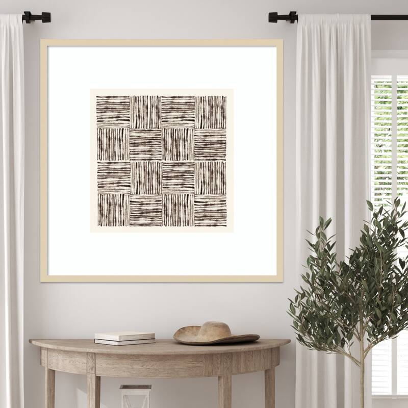 Charcoal Striped Squares in Alternating Patterns by Hazel J Wood Framed Wall Art Print