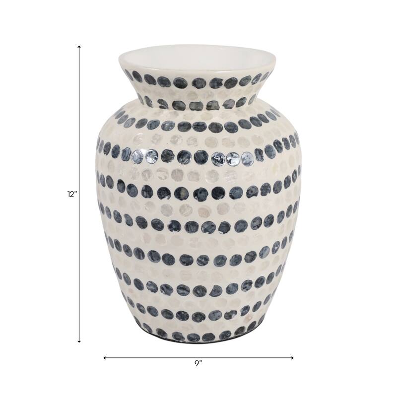 Decorative Vase - Shell Coastal Capiz Dots - Ivory and Blue