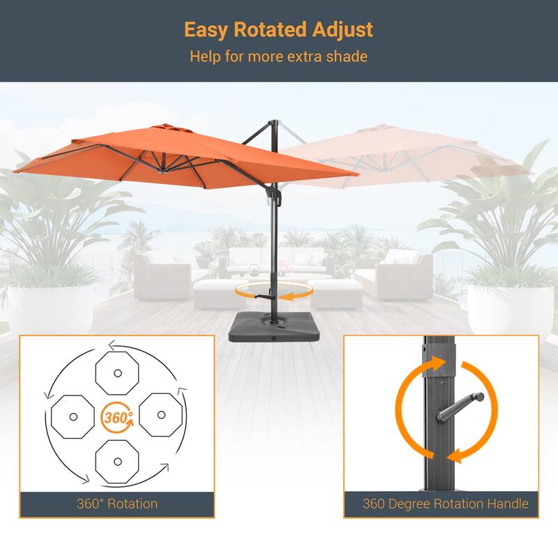 LIVOOSUN 11.5x9FT Aluminum Cantilever Patio Umbrella Solution-Dyed Fabric w/Base