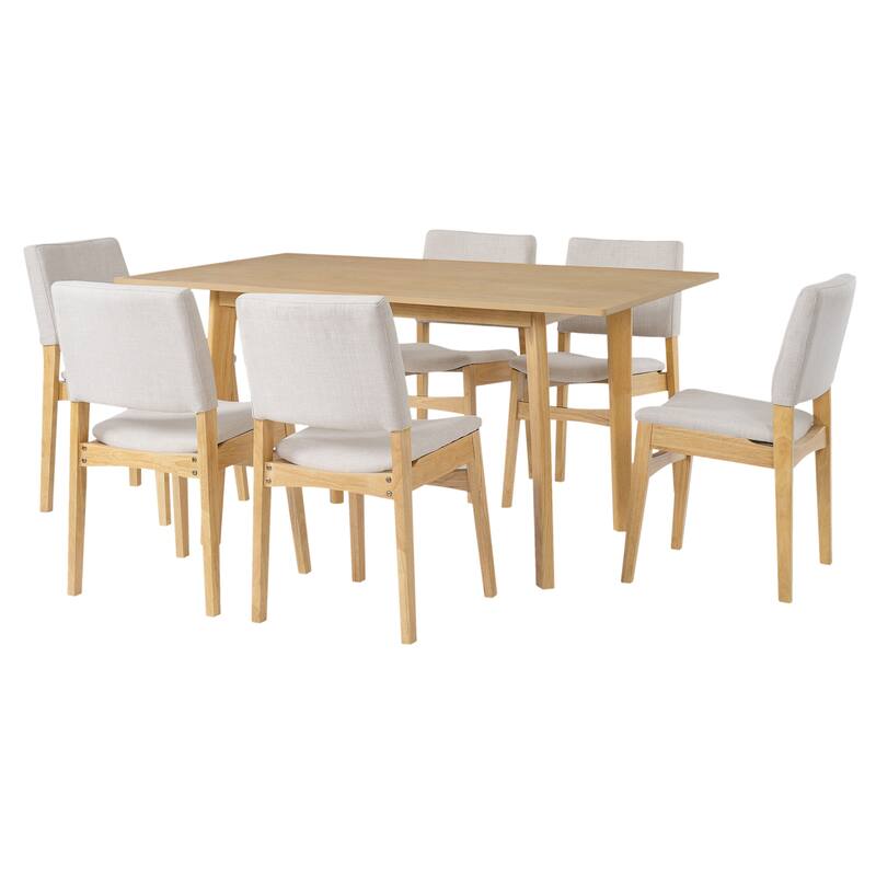 7-Piece Farmhouse Solid Wood Dining Table Set with 6 Upholstered Chairs, 60" Space Saving Dinner Table & Chairs Set