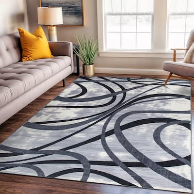 Contemporary Distressed Abstract Lines Non Slip Area Rug