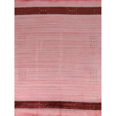 Striped Pink Gabbeh Indian Area Rug Hand-Knotted Wool Carpet - 8'2" x 9'11"