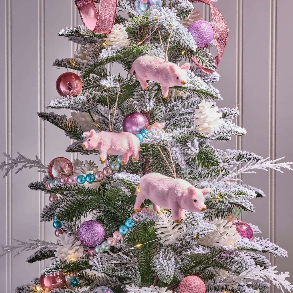 3.5-5.5" Faux Fur Pig Family Ornament Set of 3