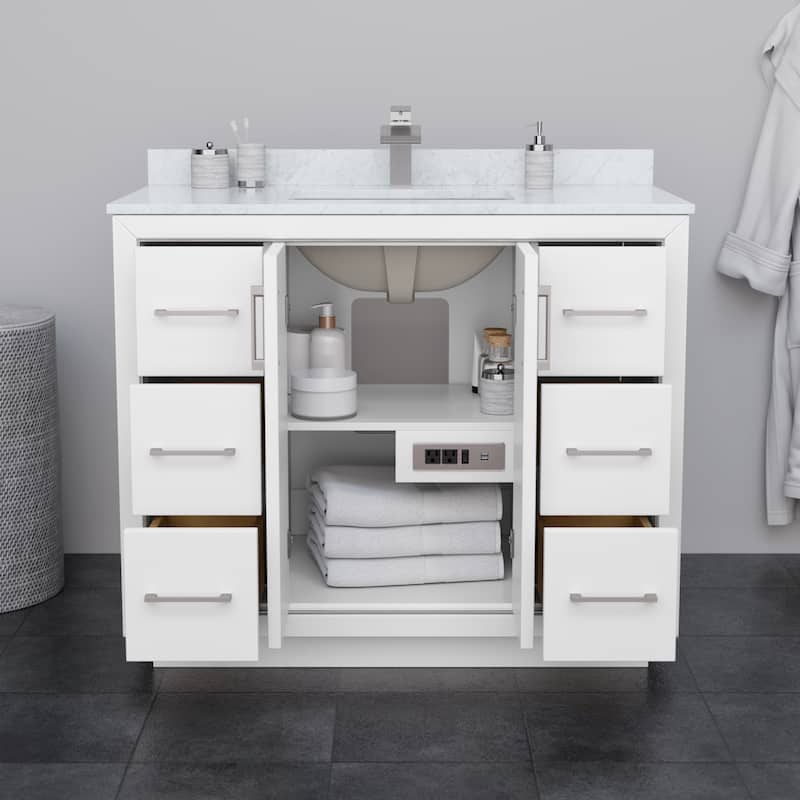 Icon 42-inch Single Vanity, Quartz Top, 34-inch Mirror