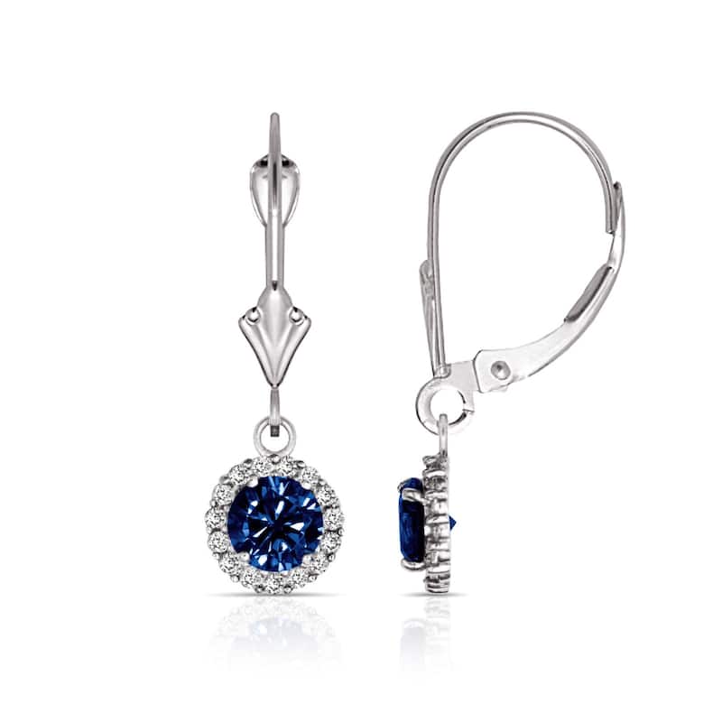 Curata Solid 14k White Gold Birthstone Round Cubic Zirconia Halo Dangle Leverback Earrings (6mm x 25mm)