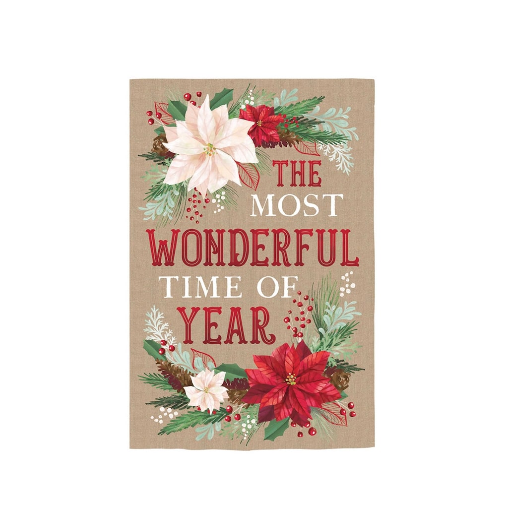 The Most Wonderful Time of the Year Burlap Garden Flag - Multi - Color - 12.5 in x 18 in