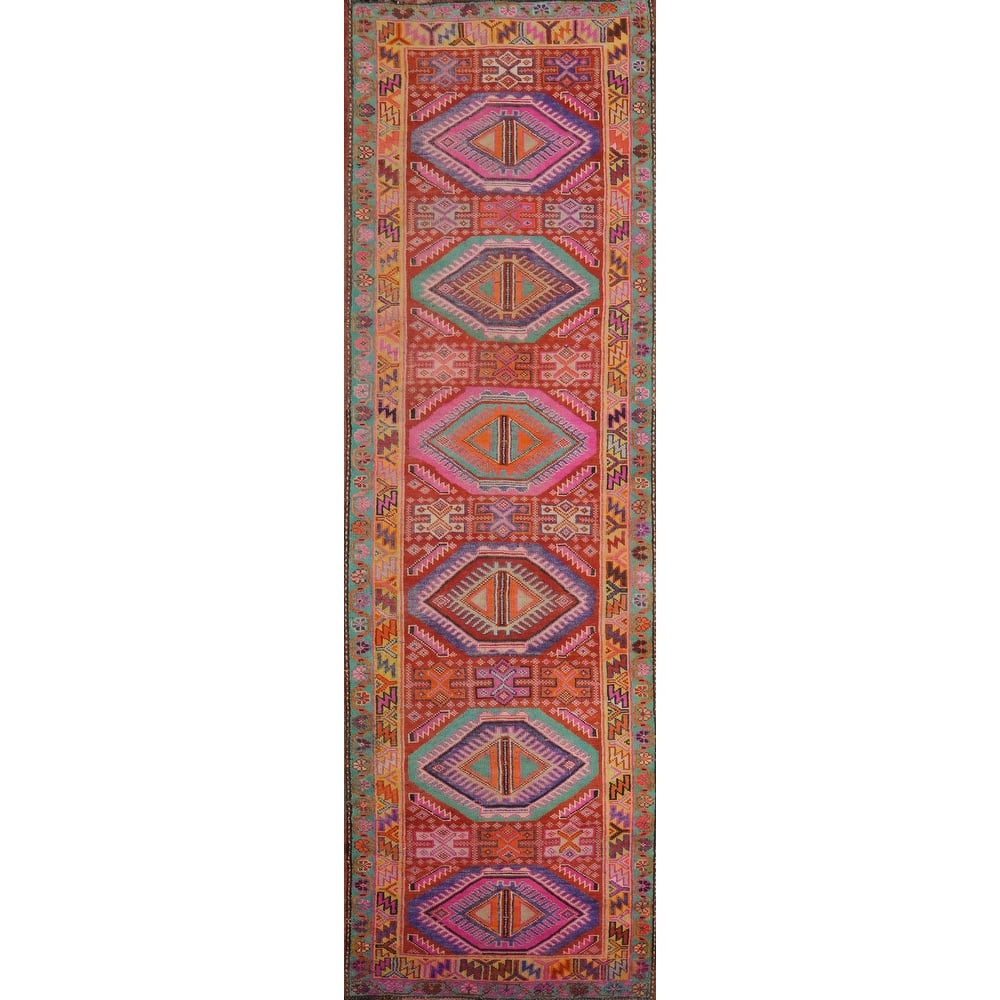 Hand Knotted Oriental 100% Wool Carpet Traditional Tribal Oranges & Rust Lori Runner Rug - 11' 10'' X 3' 1''