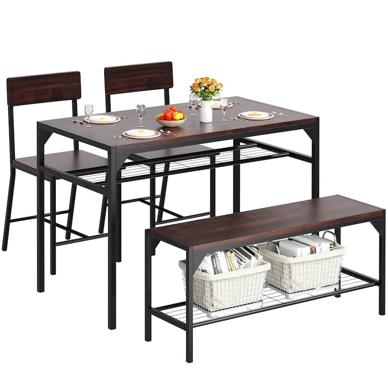 4-Piece Dining Set with Bench & Chairs - Space-Saving Table Set for Kitchen, Breakfast Nook