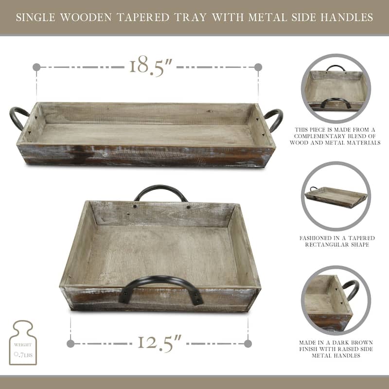 Solid Wood Tapered Decor Tray with Metal Handles