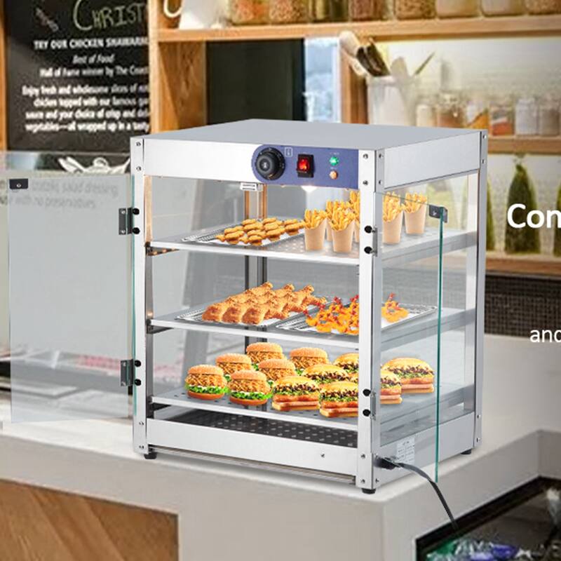 Commercial Food Warmer Display with LED Lighting and Temp Knob - 3-Tier