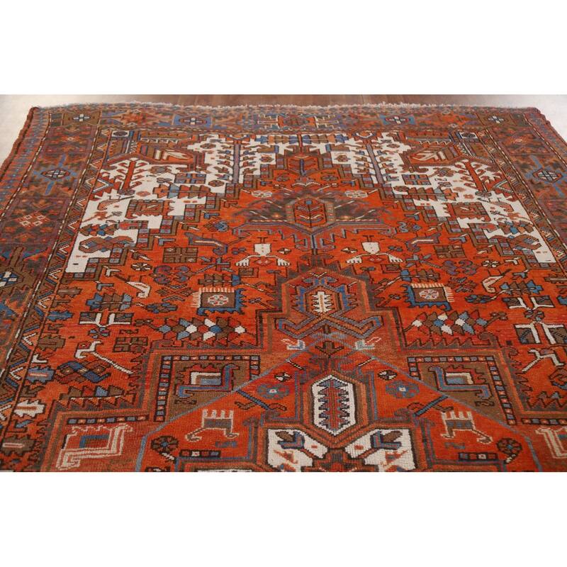 Hand Knotted Oriental 100% Wool Carpet Traditional Medallion Oranges & Rust Heriz Area Rug - 11' 4'' X 7' 11''
