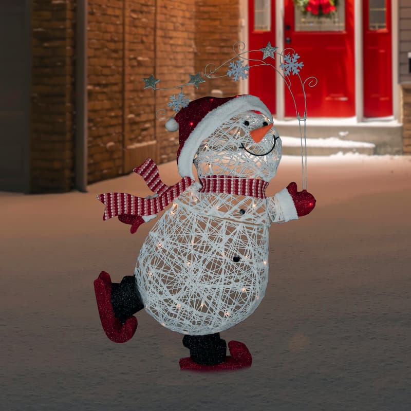 56" Lighted Ice Skating Snowman Outdoor Decoration