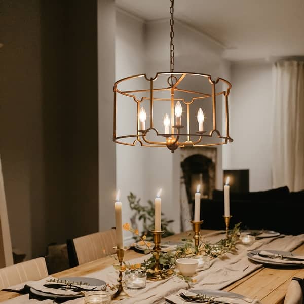 slide 2 of 12, Lora French Country 4-light Drum Chandelier Mid-century Modern Wagon Wheel Lighting for Dining Room - 22''