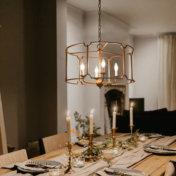 slide 1 of 11, Lora French Country Drum Chandelier 4-light Candle Wagon Wheel Lighting for Dining Room